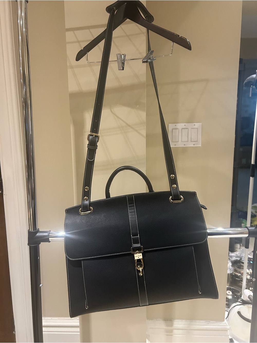 Black Leather Top-Handle Crossbody Bag - Classic Men's Satchel